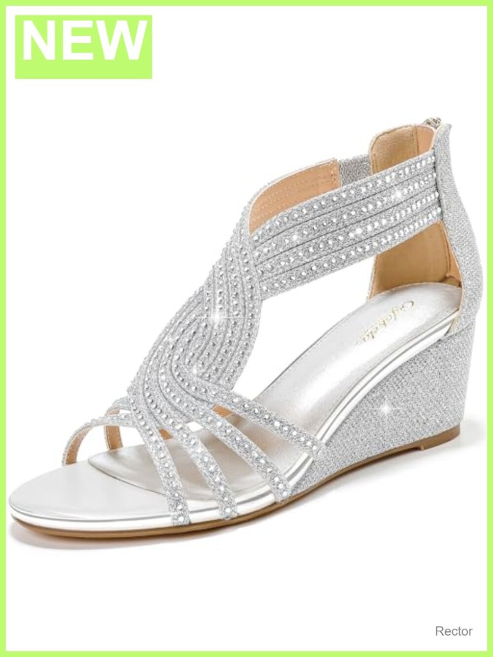 Women's Wedge Sandals with Rhinestones, Open Toe Ankle Strap Dressy Shoes